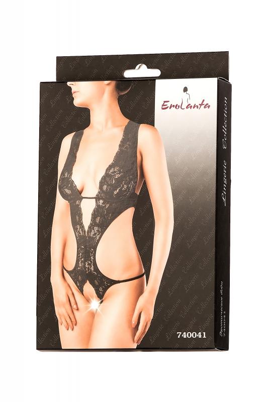 Эротическое боди Erolanta Lingerie Collection с глубоким декольте, кружевное черное (50-52)