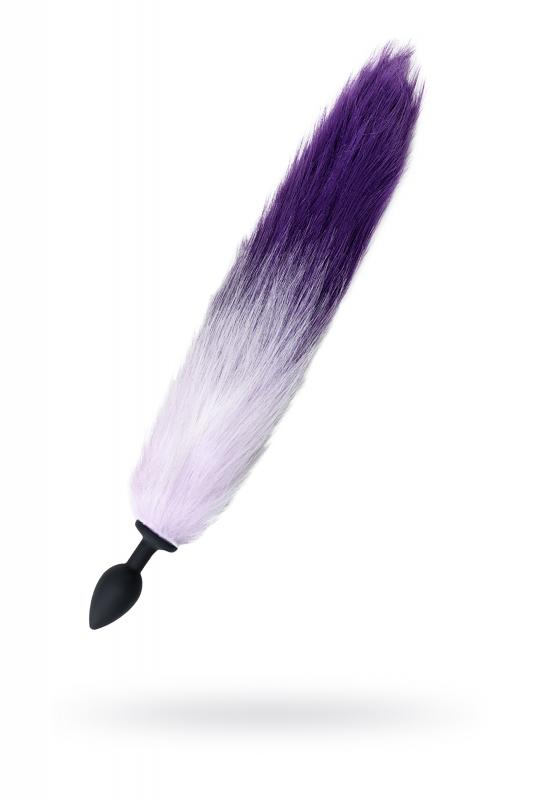 Анальная втулка с бело-фиолетовым хвостом POPO Pleasure by TOYFA, M, силикон, черная, 45 см, ? 3,3 см